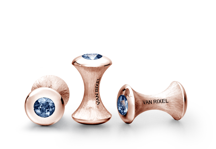 Een paar luxe, hoogwaardige, exclusieve en handgemaakte High End manchetknopen in 18 kt Roségoud met blauwe Saffier - MI